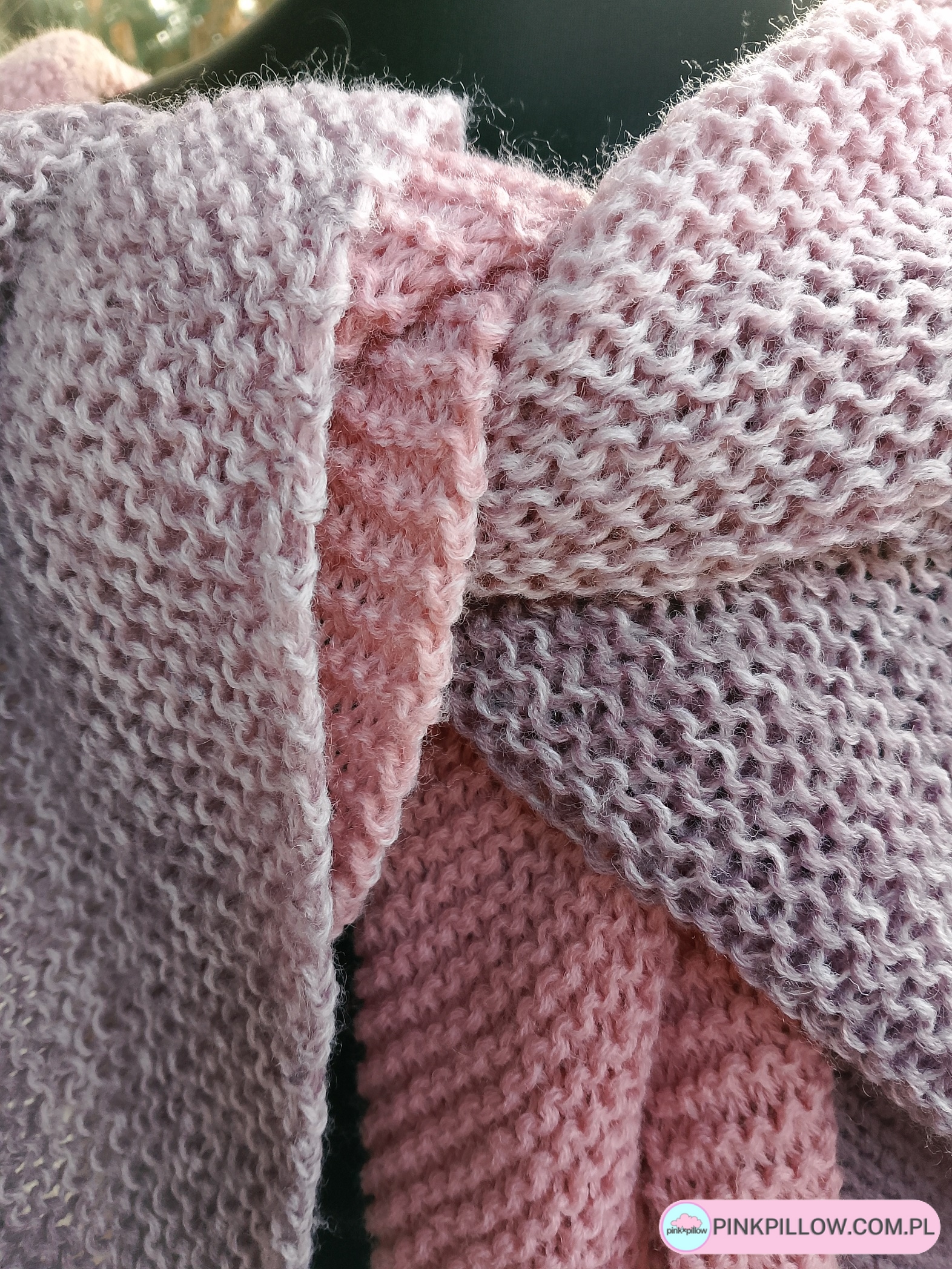 Duża Chusta z wełny merino - Kolor cieniowane Róże i Szarości - obrazek 4