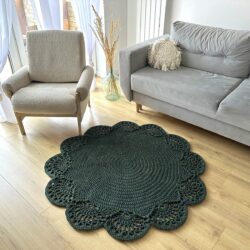 Dywan Butelkowa zieleń zez złotą nitką - Średnica 135 cm