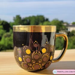 Kubek do herbaty porcelana 280 ml - Brązowa Mandala