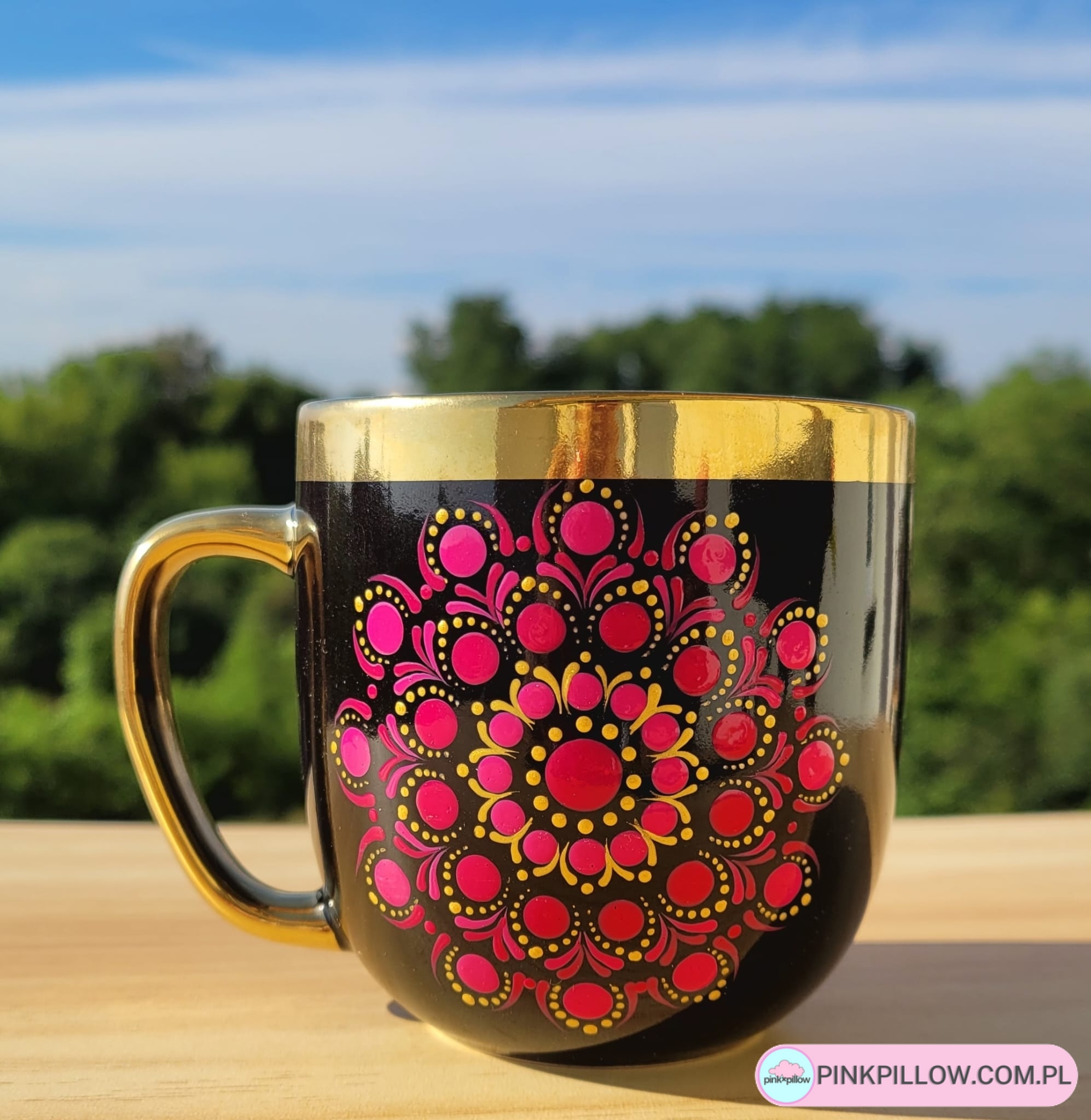 Kubek art z Mandalą 280 ml - Fuksjowy Wzór