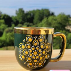 Kubek na zamówienie Malowany Ręcznie - Złoto-Biała Mandala