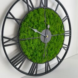 Zegar metalowy Czarny z Chrobotkiem - Średnica 47 cm