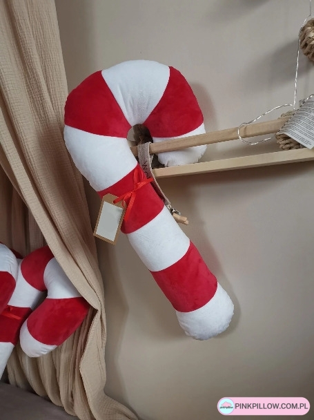 Dekoracyjna Poduszka do pokoju dziecka – Laska Świąteczna - Wzór Czerwono-Biały