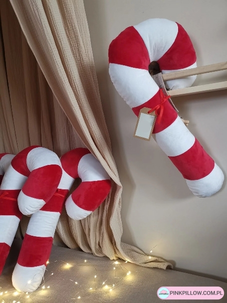 Dekoracyjne Poduszki świąteczne do pokoju Dziecka - Laski Czerwono-Białe