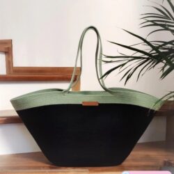 Torba Koszyk ze sznurka - Kolor Szałwia z Czarnym