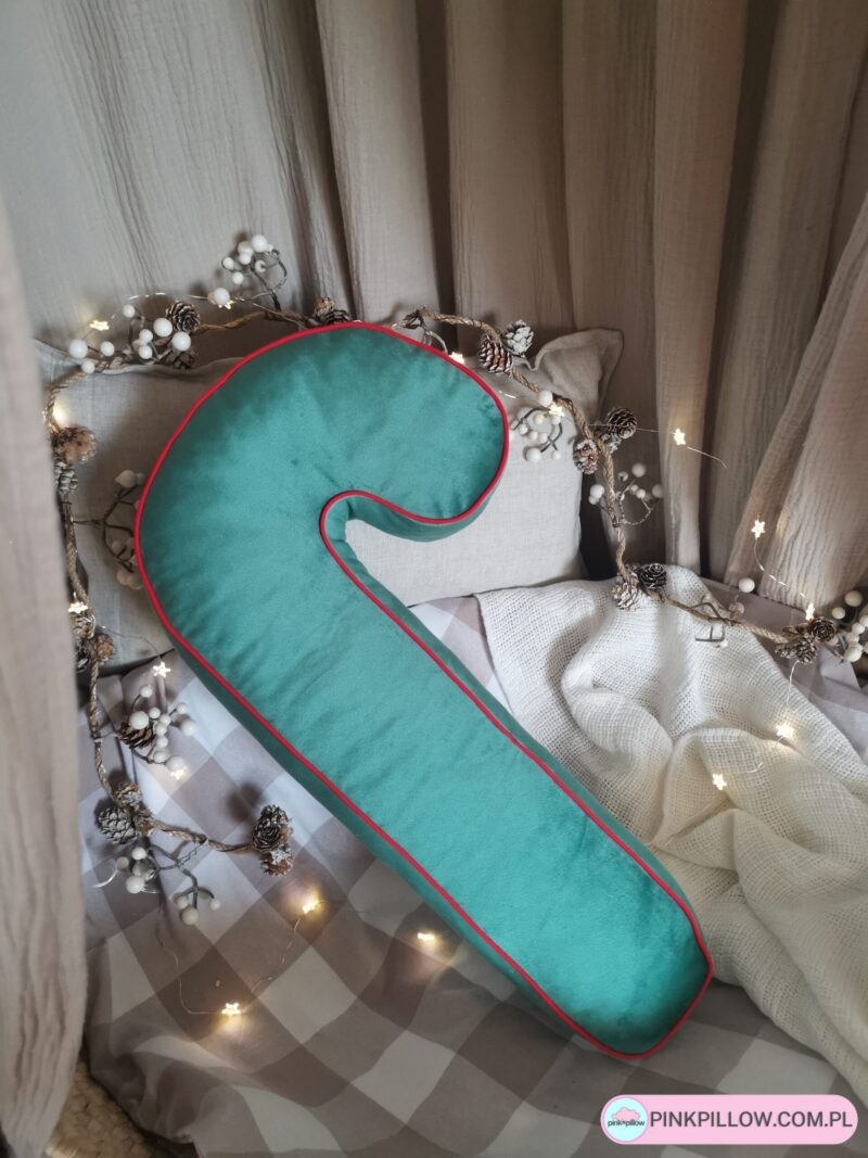 Dekoracyjne poduszki Świąteczna Laska - Kolor Zielony z czerwoną lamówką