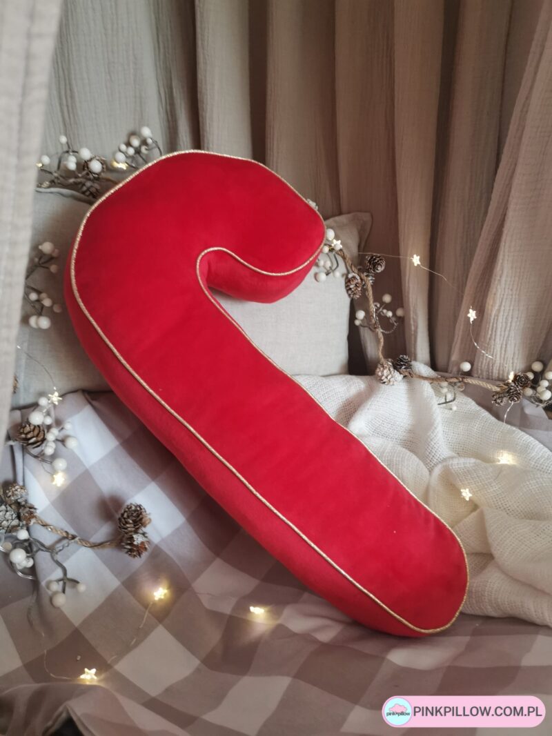 Dekoracyjne poduszki Świąteczna Laska - Kolor Czerwony ze złotą lamówką