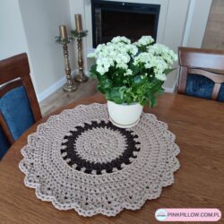 Duża Podkładka szydełkowa na stół - Średnica 50 cm - Kolor Karton i Brązowy