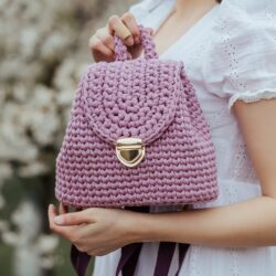 Plecak szydełkowy - Kolor Brudny róż - Śliwkowe regulowane szelki