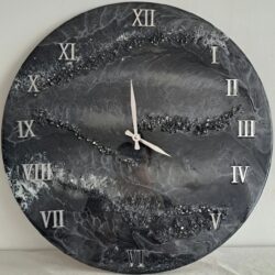 Zegar Czarny z kryształkami z Żywicy - Średnica 40 cm