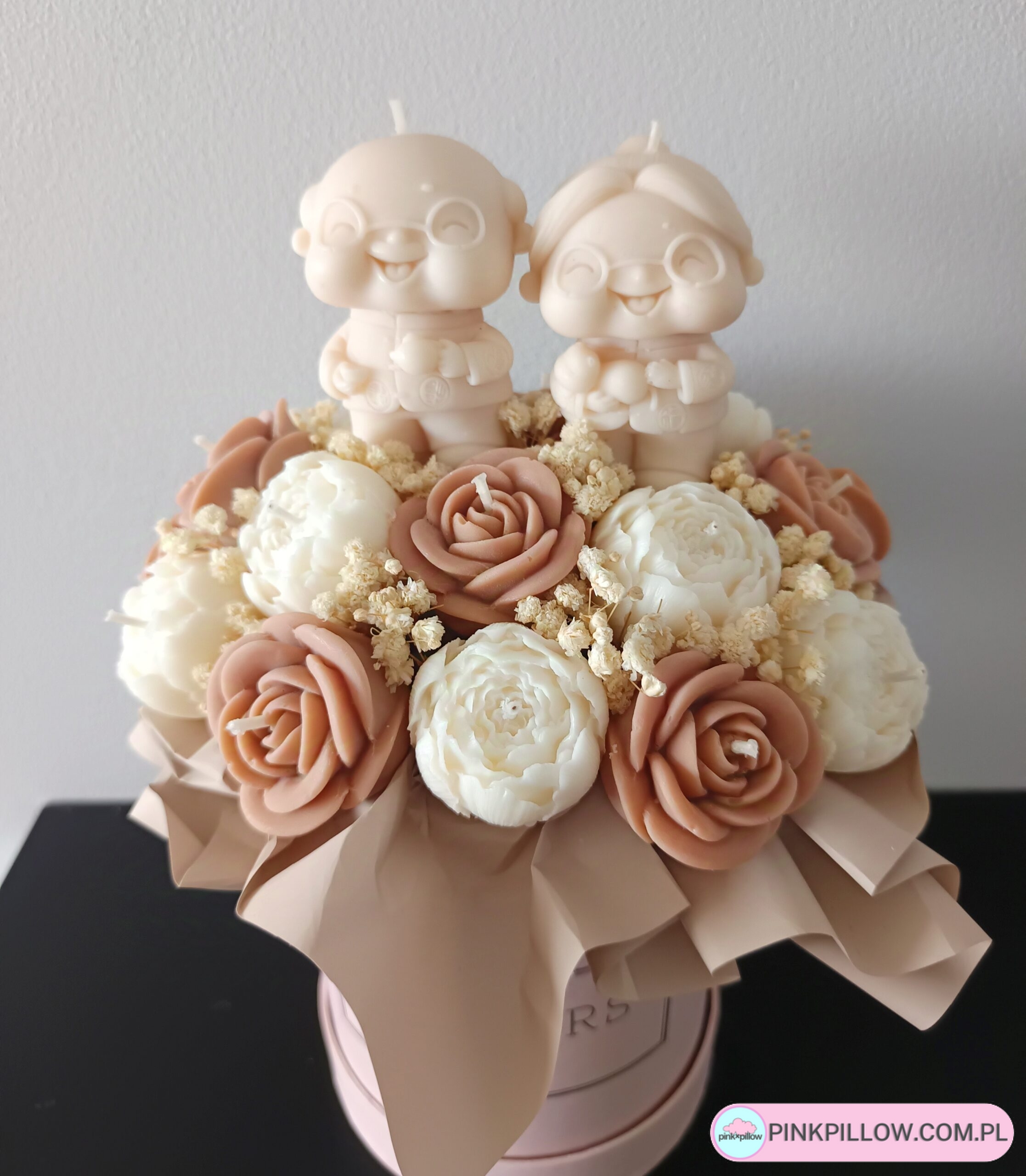 Flower Box na Dzień Babci i Dziadka - Biało-Brązowy