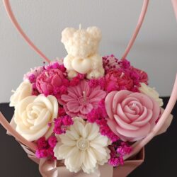 Bukiet Kwiatów z wosku w Torebce - Kolor Różowo-Biały
