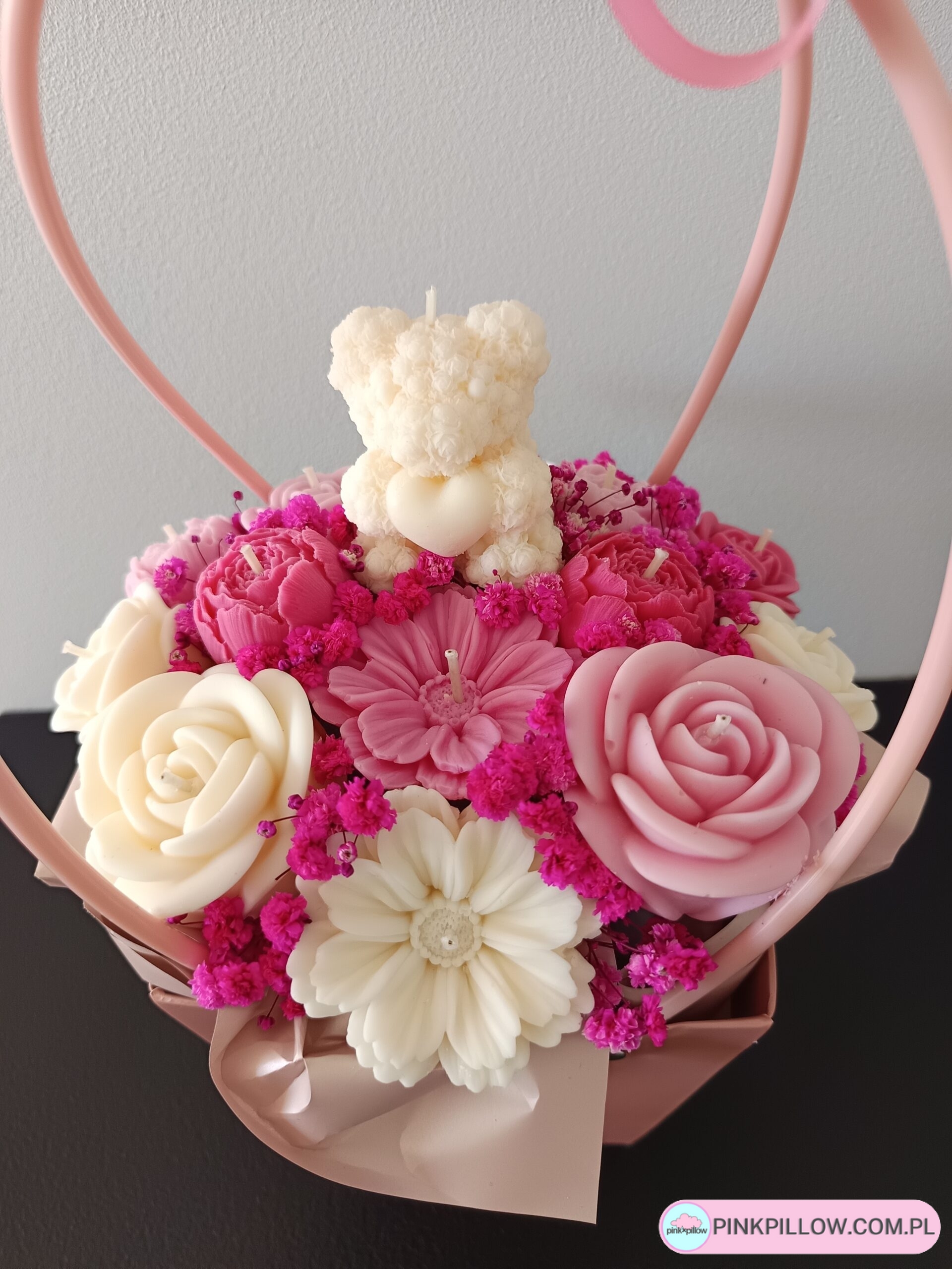 Bukiet Kwiatów z wosku w Torebce - Kolor Różowo-Biały