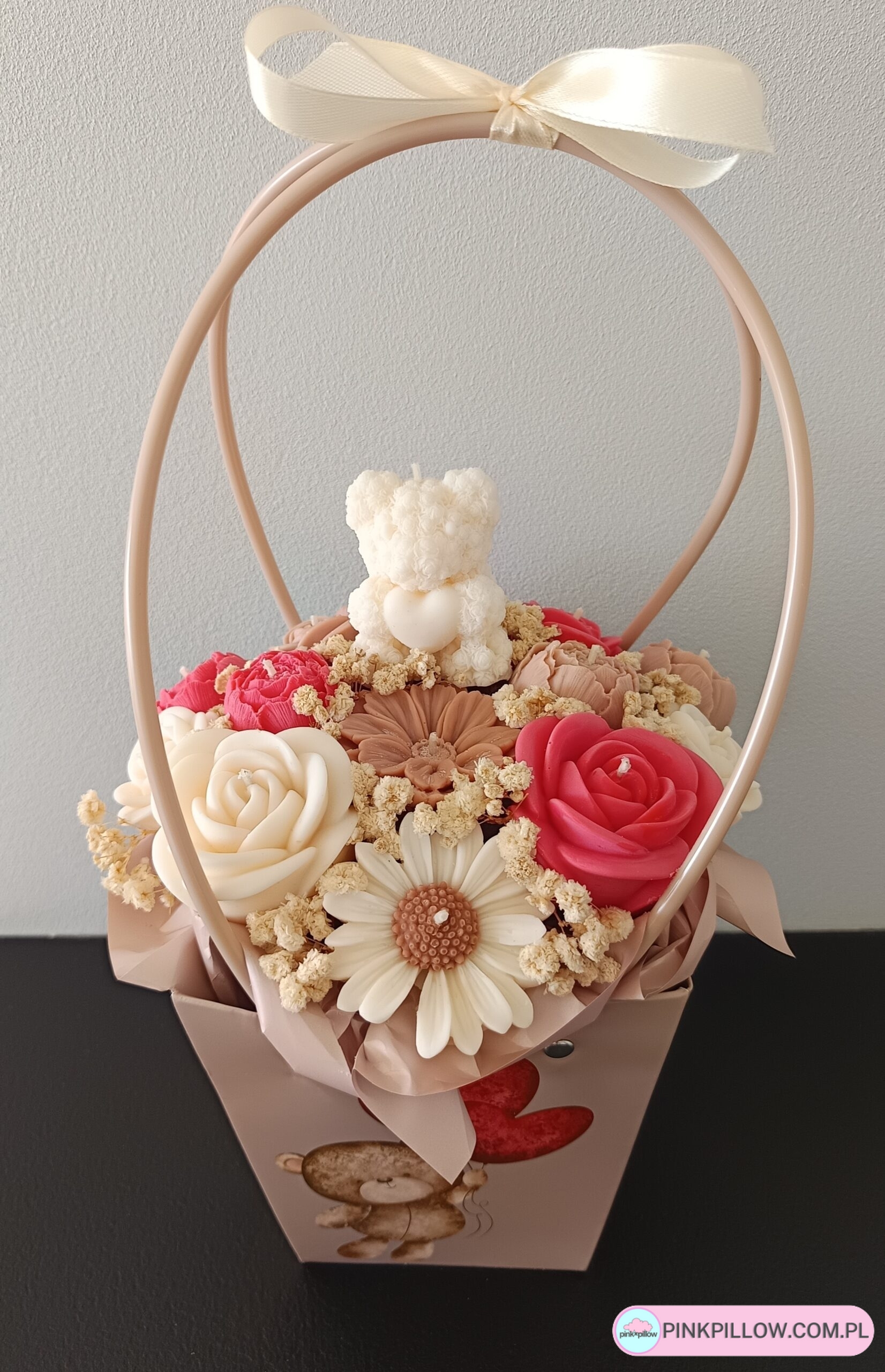 Candle flower box Torebka - Kolor Biało-Brązowo-Czerwona