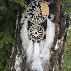 Łapacz snów Boho z Piórkami - Kolor Szary