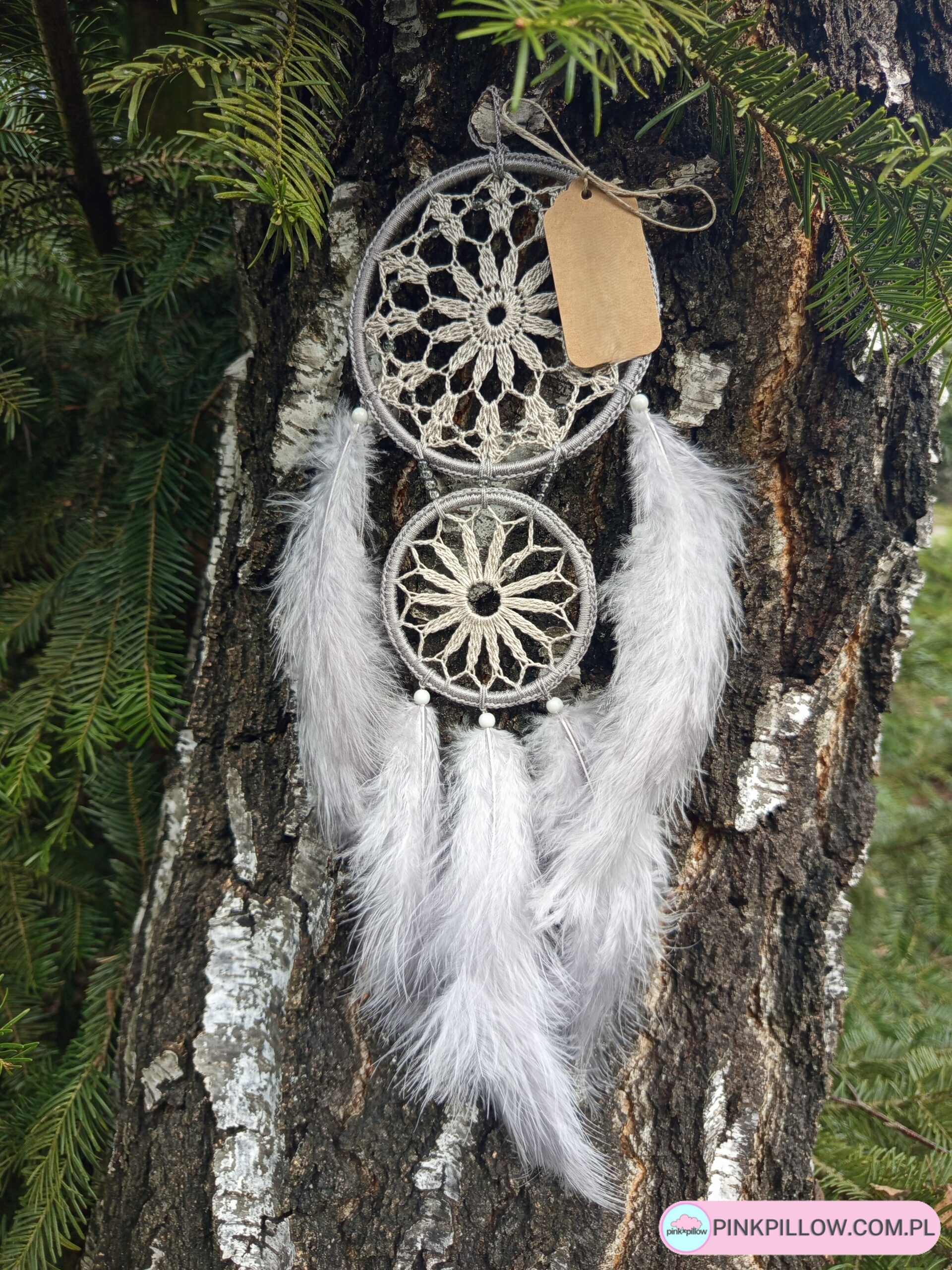 Łapacz snów Boho z Piórkami - Kolor Szary