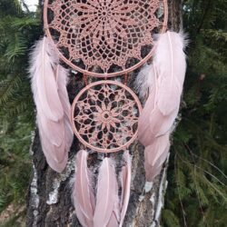 Łapacz Snów ręcznie robiony z Koralikami - Kolor Jasny brąz