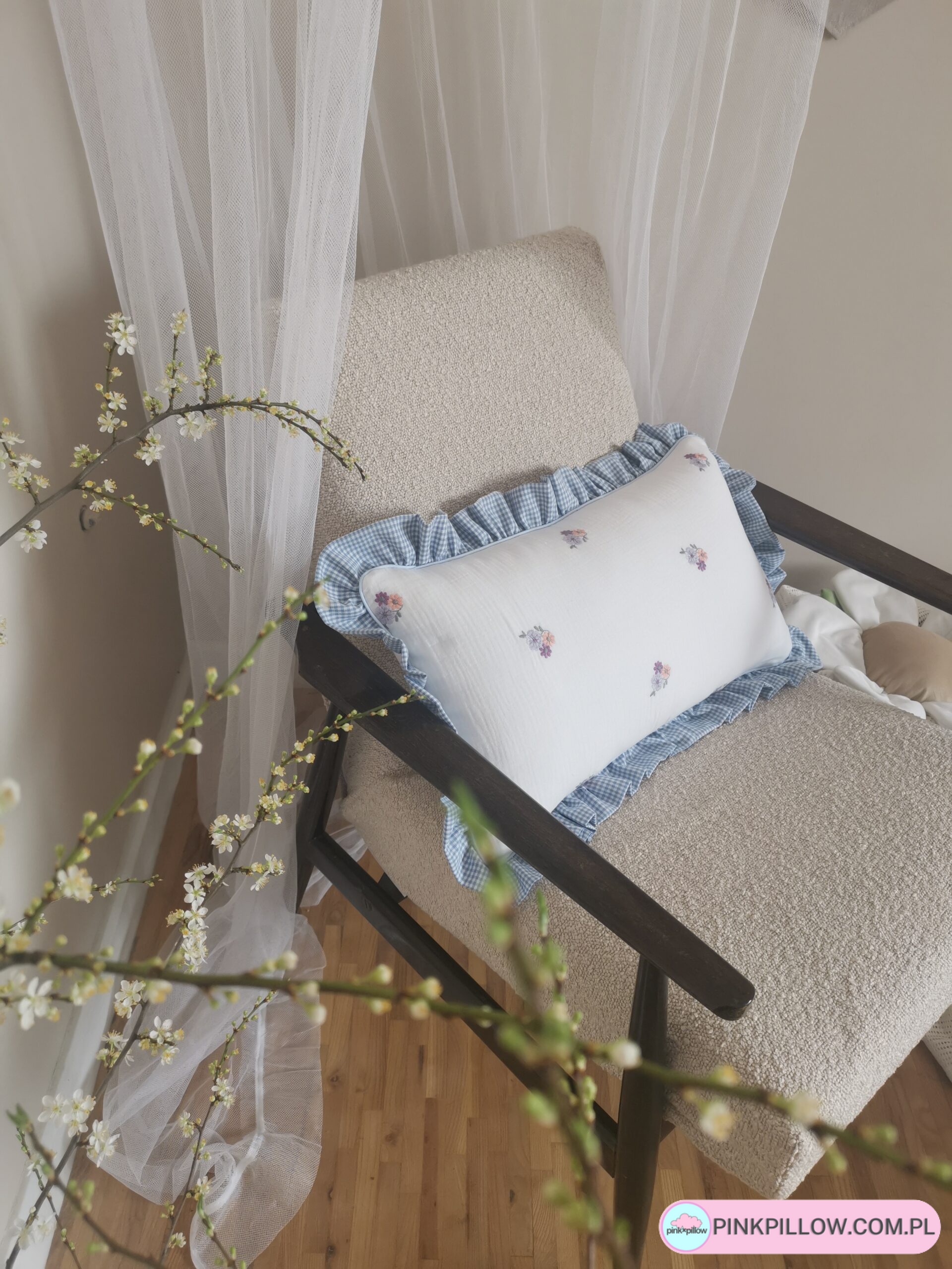 Podłużna Poduszka z Falbanką Boho - Rozmiar 30x50 cm - Niebieska