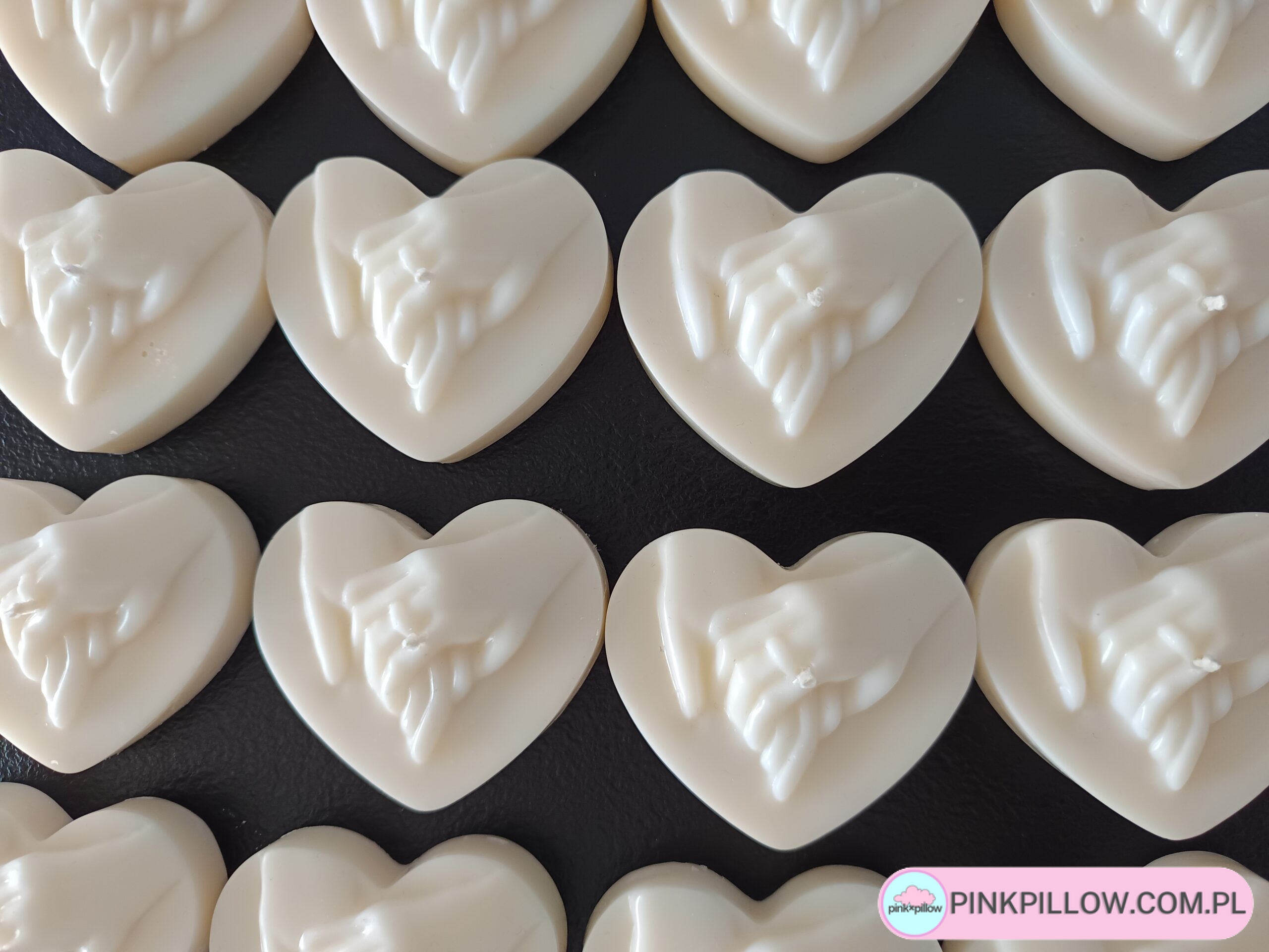 Podziękowania dla gości Weselnych Świeczka - Wzór Złączone dłonie w Sercu