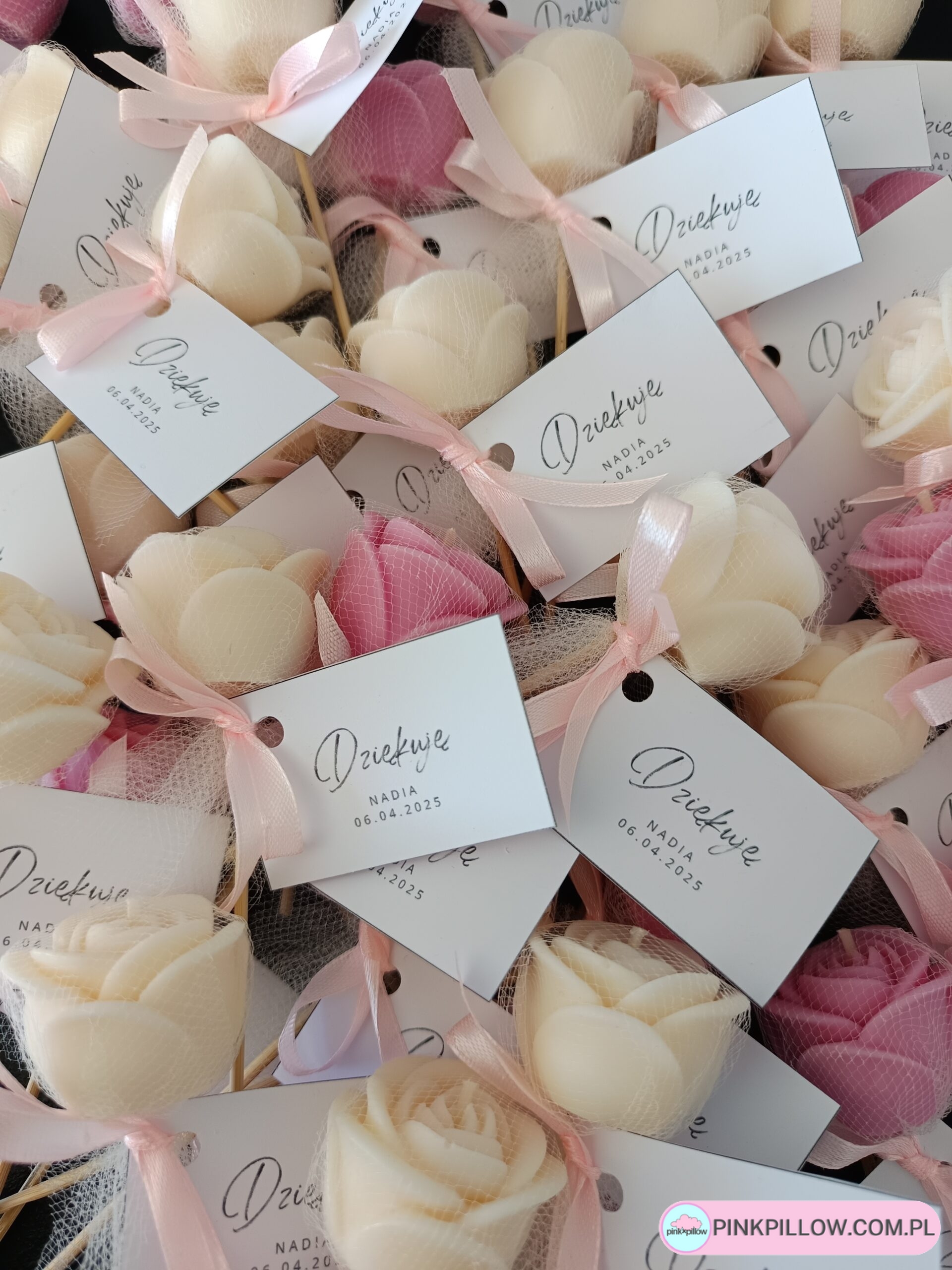 Świeczki Małe róże na patyku - Podziękowania dla Gości z Życzeniami