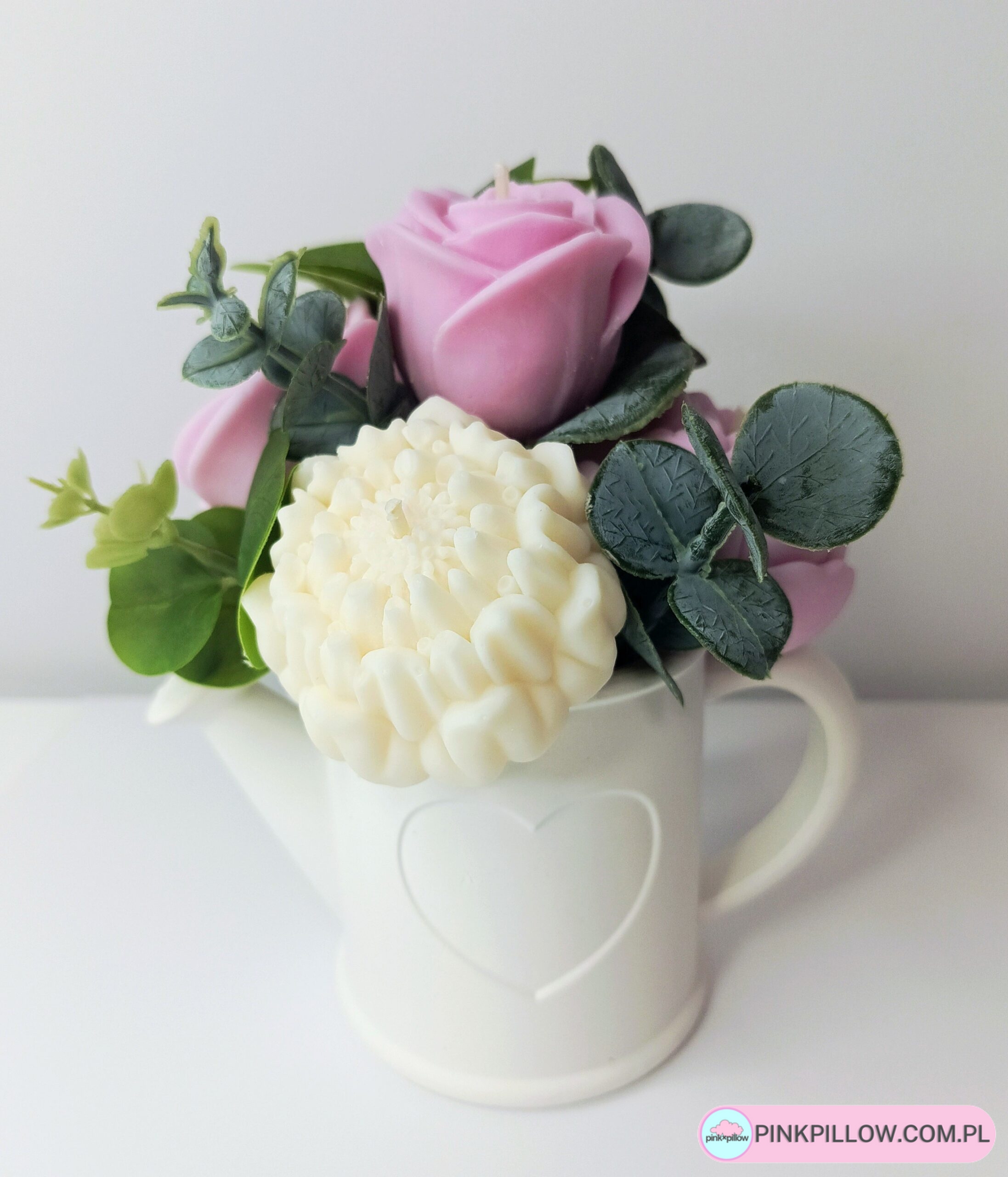 Świeczki w Gipsowej Konewce - Kolor Fioletowo-Biały