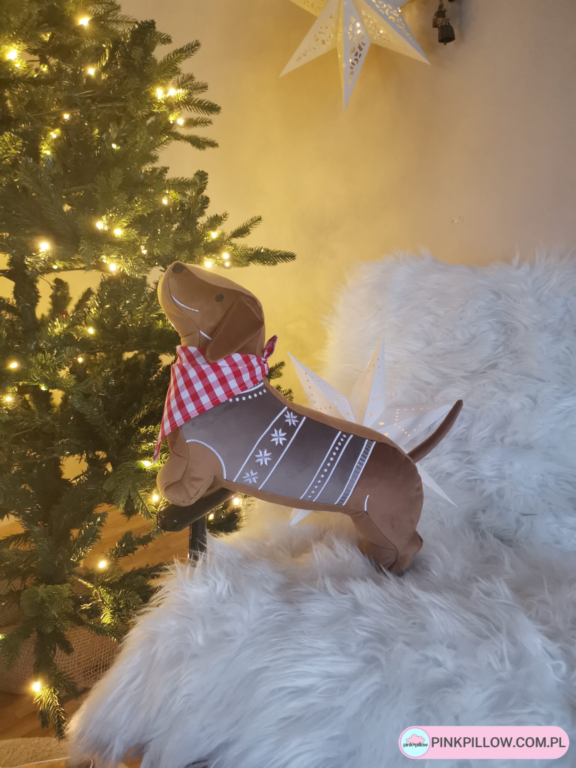 Świąteczna Poduszka Jamnik Piernikowy - Różne Kolory - obrazek 2