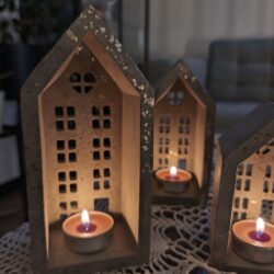 Kominek betonowy na tealight - Wzór Domek - Różne Rozmiary