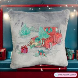 Poduszka Bożonarodzeniowa z haftem "Wyprawa po choinkę"