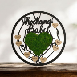 Serce z Mchu Chrobotka z grawerem na Dzień Babci z imionami wnuczków