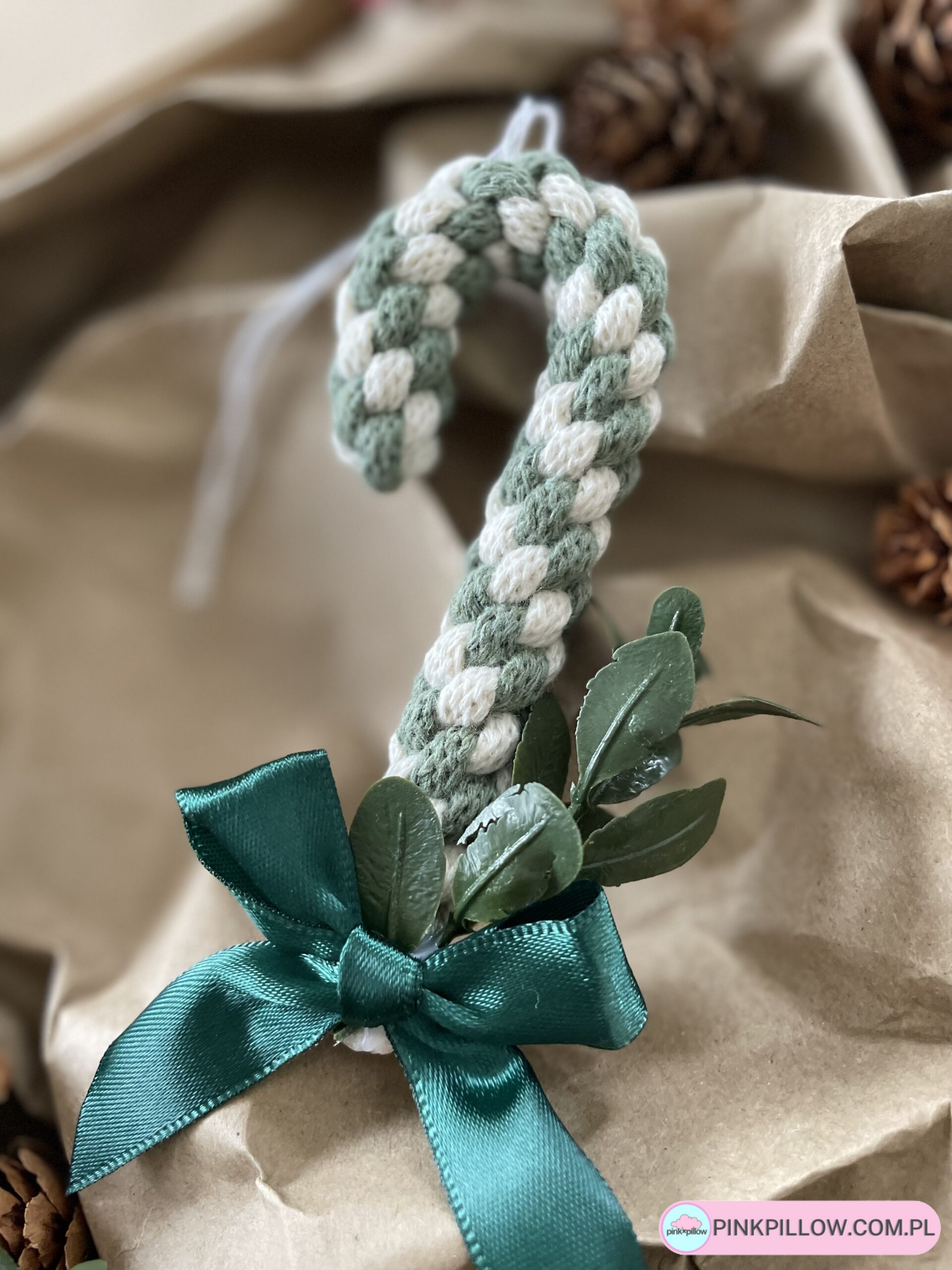 Zawieszka Świąteczna Laska ze sznurka - Zielona