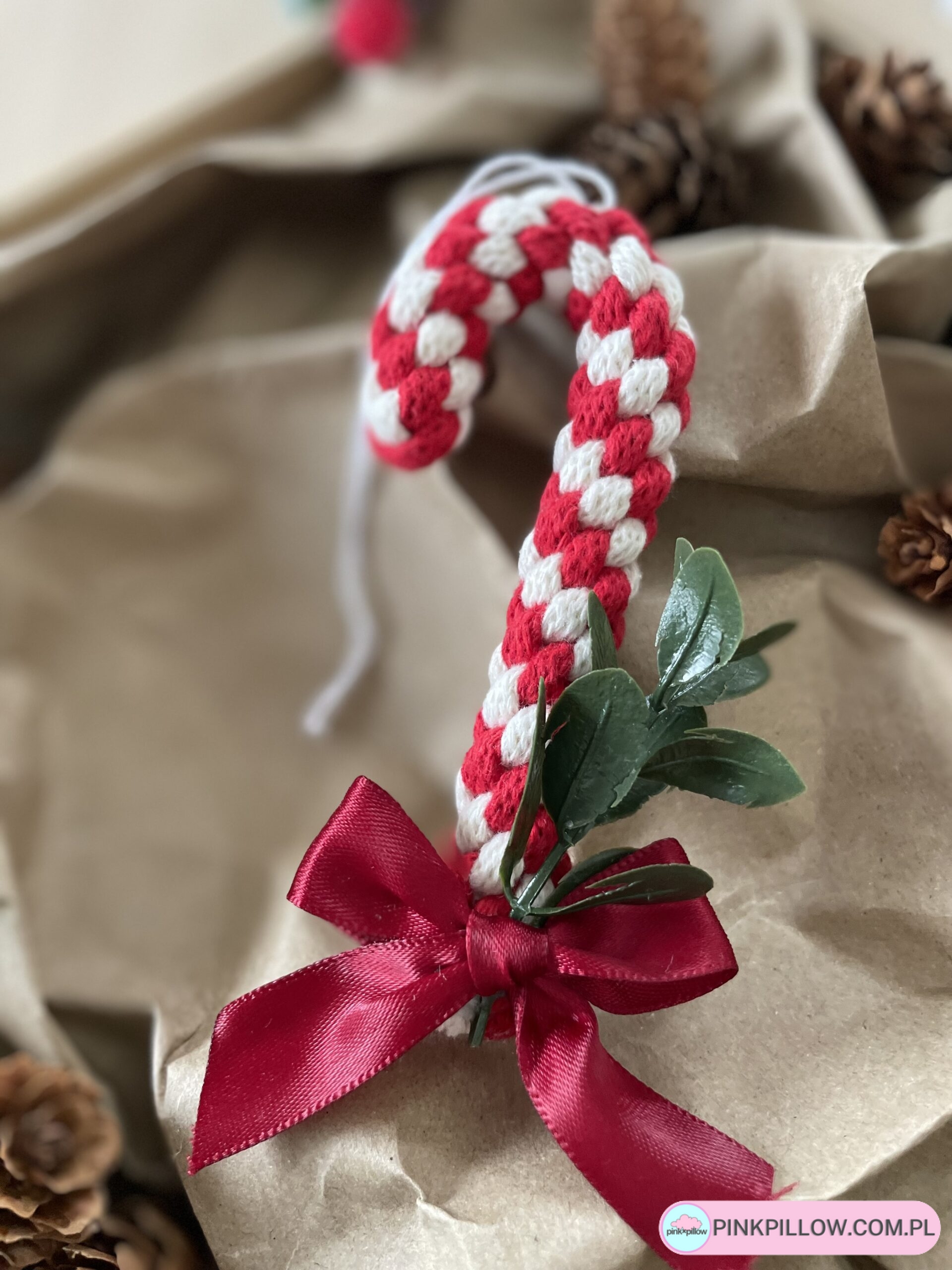 Zawieszka Świąteczna Laska ze sznurka - Czerwona