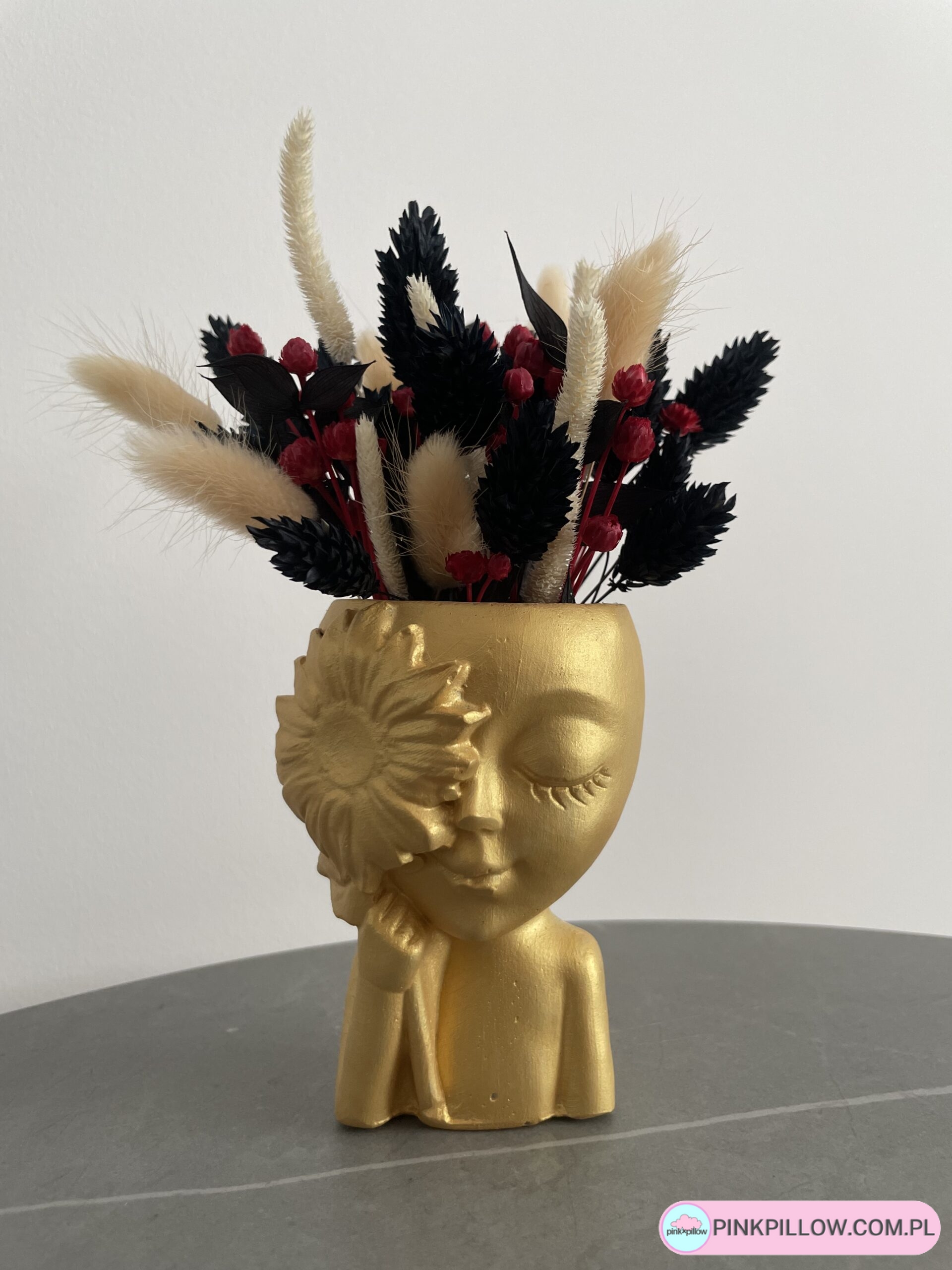 Doniczka Kobieta z Suszonymi kwiatami - Kolor Złoty