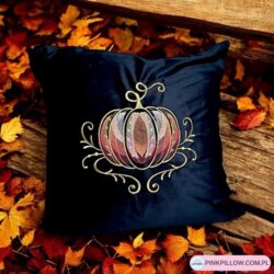 Czarna Poszewka Jesienna - Haftowana Dynia