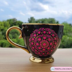 Kubek 400 ml - Wzór Mandala - Kolor Fuksja i Złoty