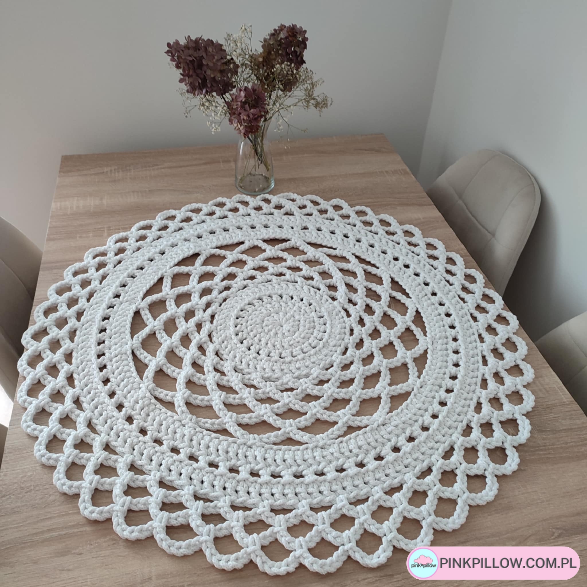 Serweta ze sznurka bawełnianego - Średnica 80 cm - Kolor Biała