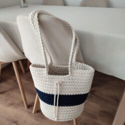 Torba na zakupy na szydełku 23x28 cm - Kolor Ecru i Granatowy