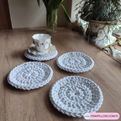 Podkładka pod kubek na szydełku - Średnica 17 cm - Kolor Biały