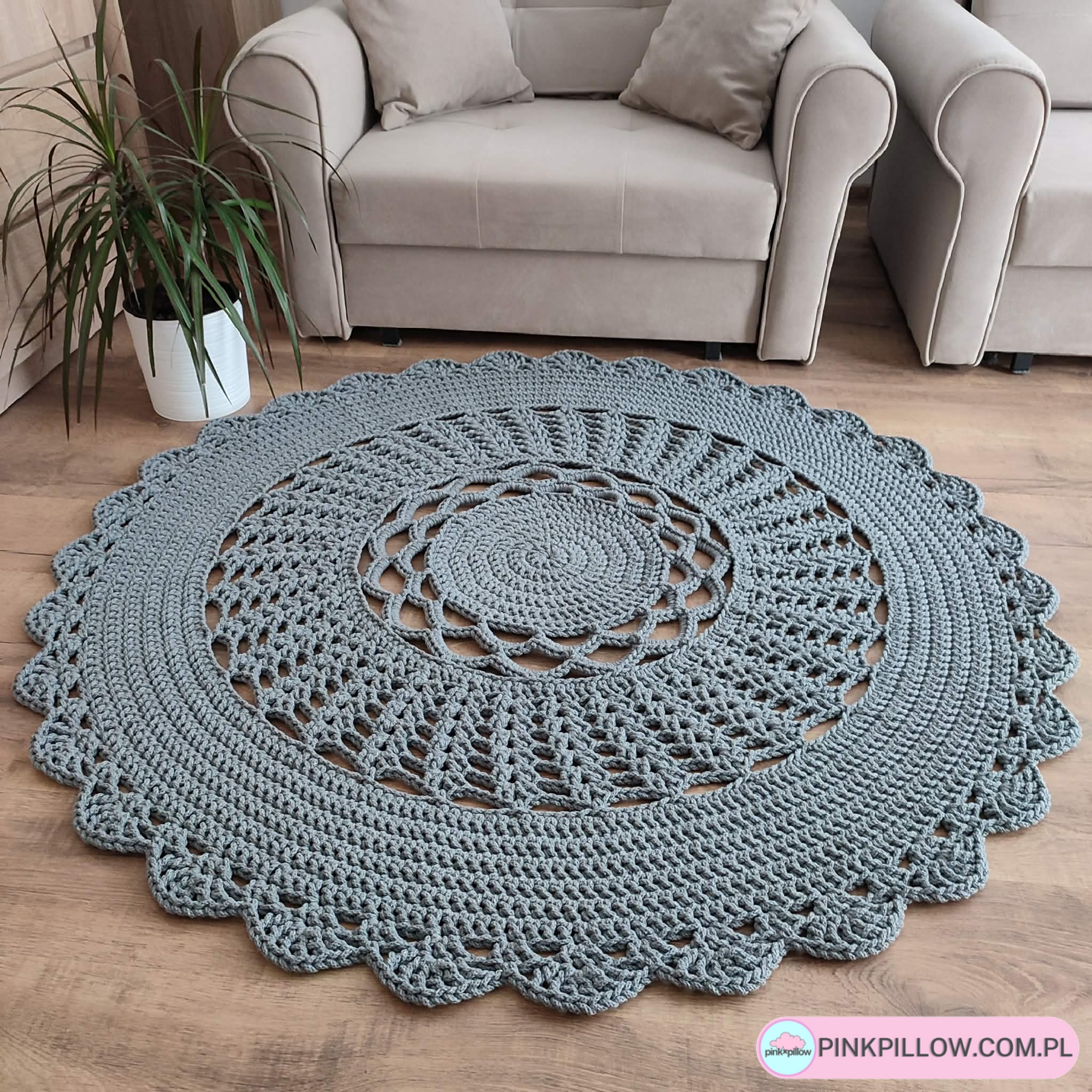 Dywan szydełkowy okrągły ze sznurka 140 cm - Różne Kolory - obrazek 2