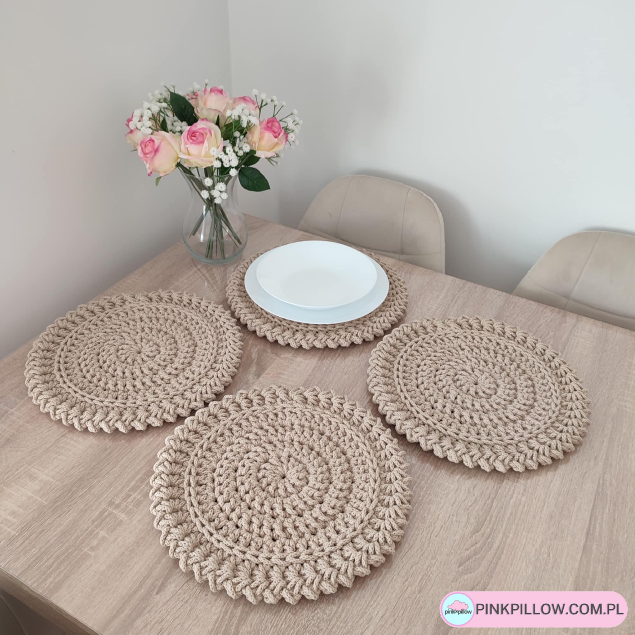 Komplet okrągłych grubych podkładek 4 szt. - Średnica 32 cm - Kolor Karton