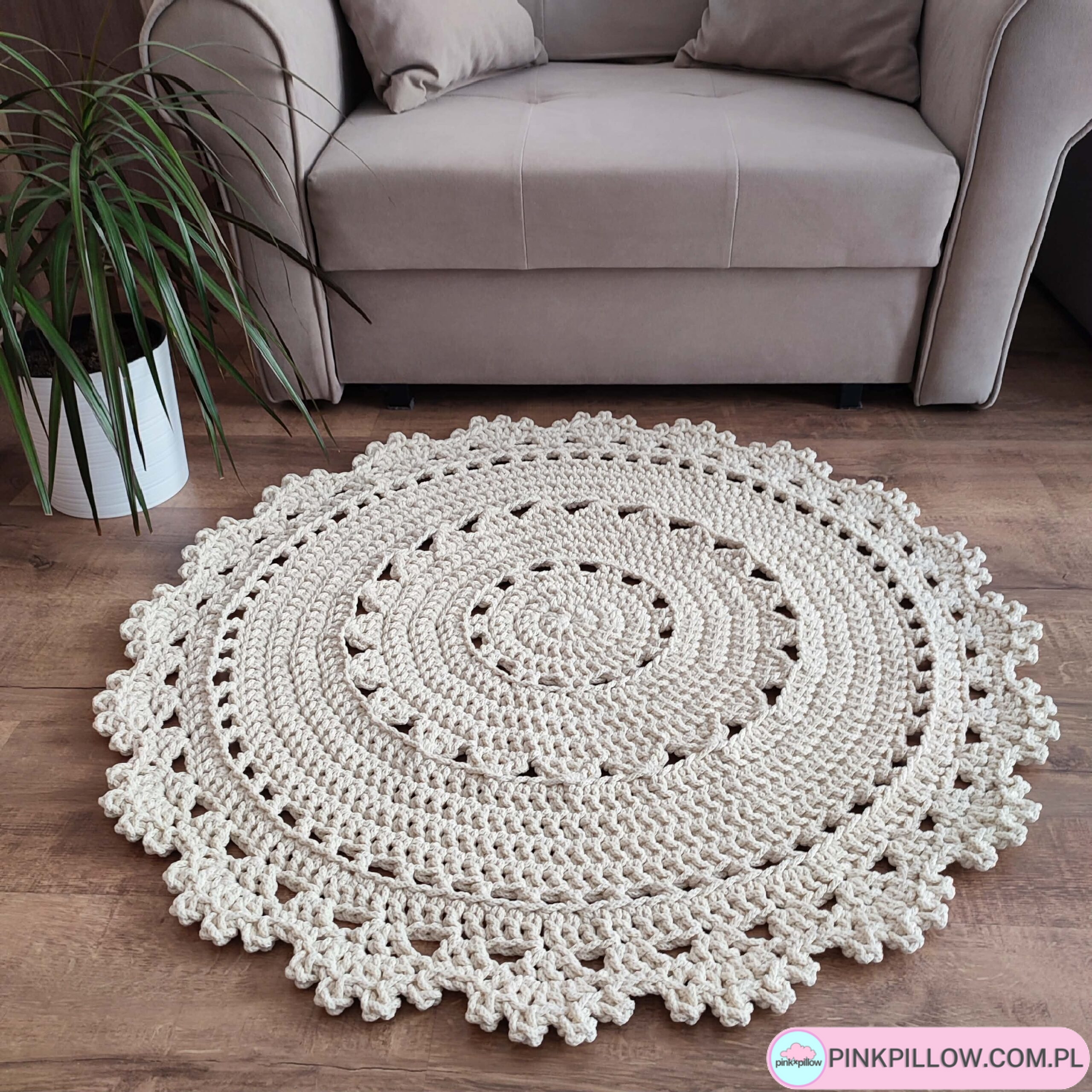 Dywan szydełkowy ze sznurka okrągły 90 cm - Różne Kolory - obrazek 3