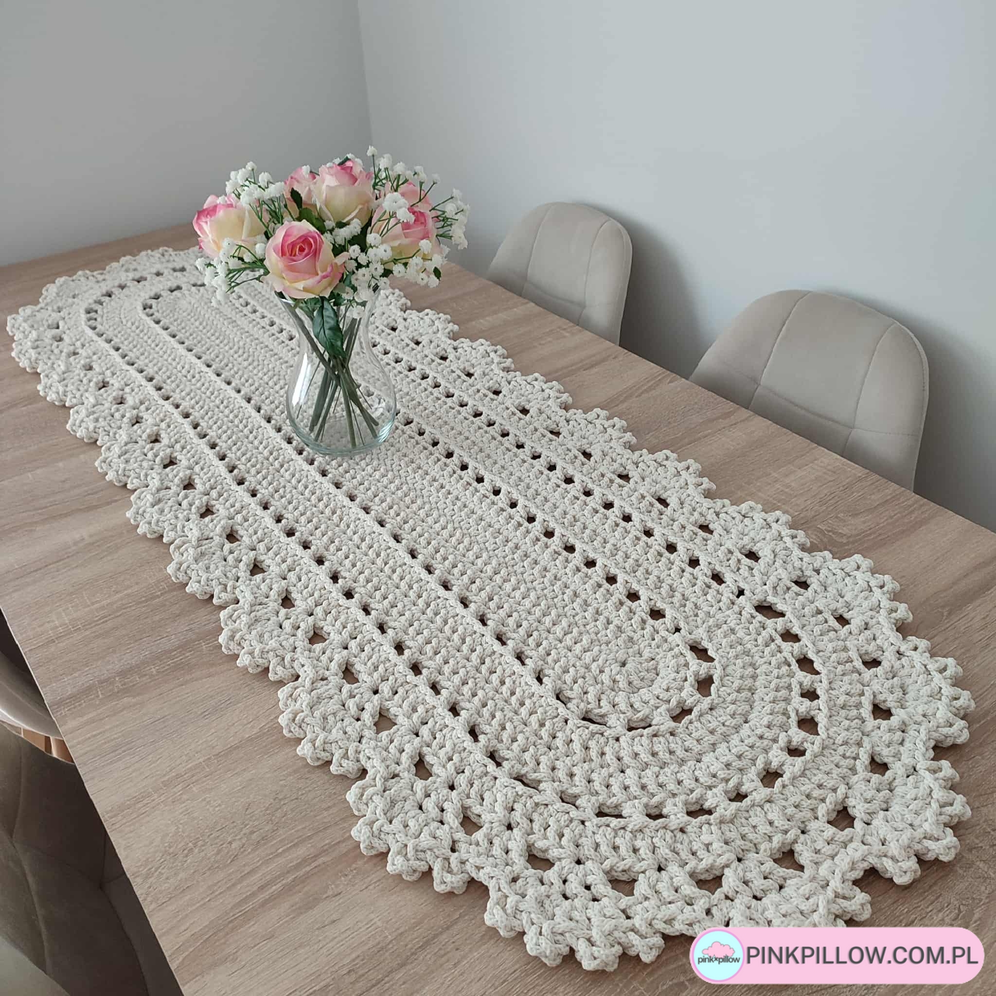 Długi Bieżnik ozdobny na stół lub ławę 50x150 cm - Kolor Ecru