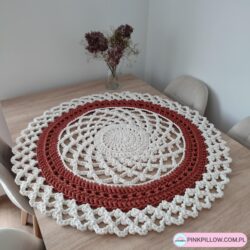 Serweta duża na szydełku 85 cm - Ażurowana - Kolor Ecru i Rudy