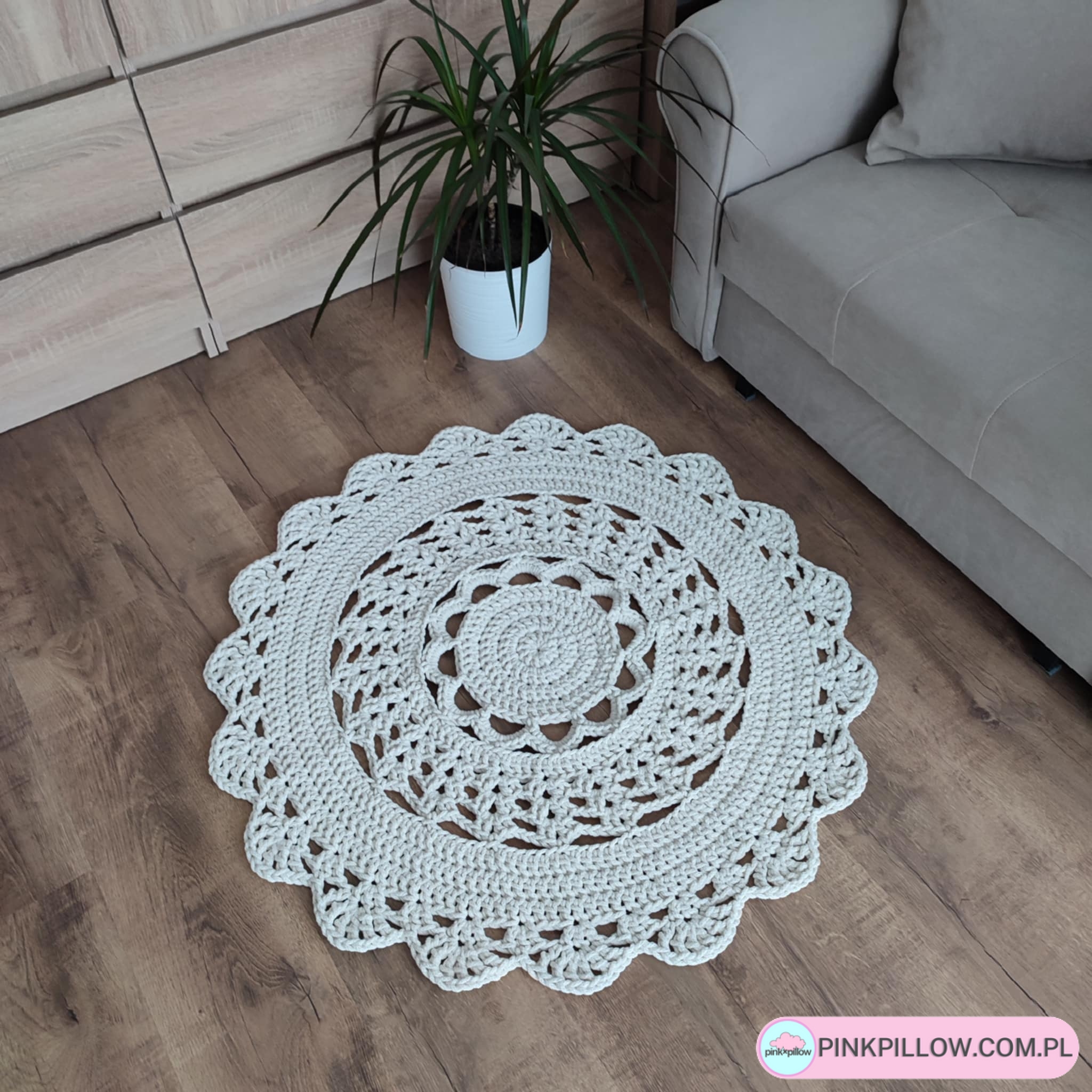 Dywan szydełkowy okrągły 90 cm - Kolor Ecru