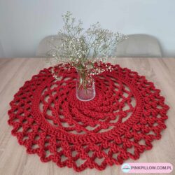 Serweta szydełkowa na stół - Średnica 70 cm - Kolor Czerwony