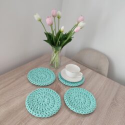 Komplet Podkładek pod Kubki ze sznurka 17 cm - Kolor Miętowy