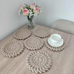 Komplet Podkładek pod Filiżanki 6 szt. - Średnica 20 cm - Kolor Karton