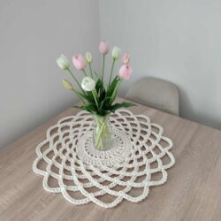 Okrągła Serwetka na Stolik kawowy 55 cm - Kolor Ecru