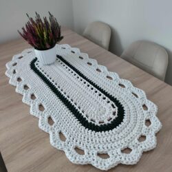 Bieżnik owalny Dwukolorowy - Wymiary 50x100 cm - Kolor Biały i Butelkowa zieleń