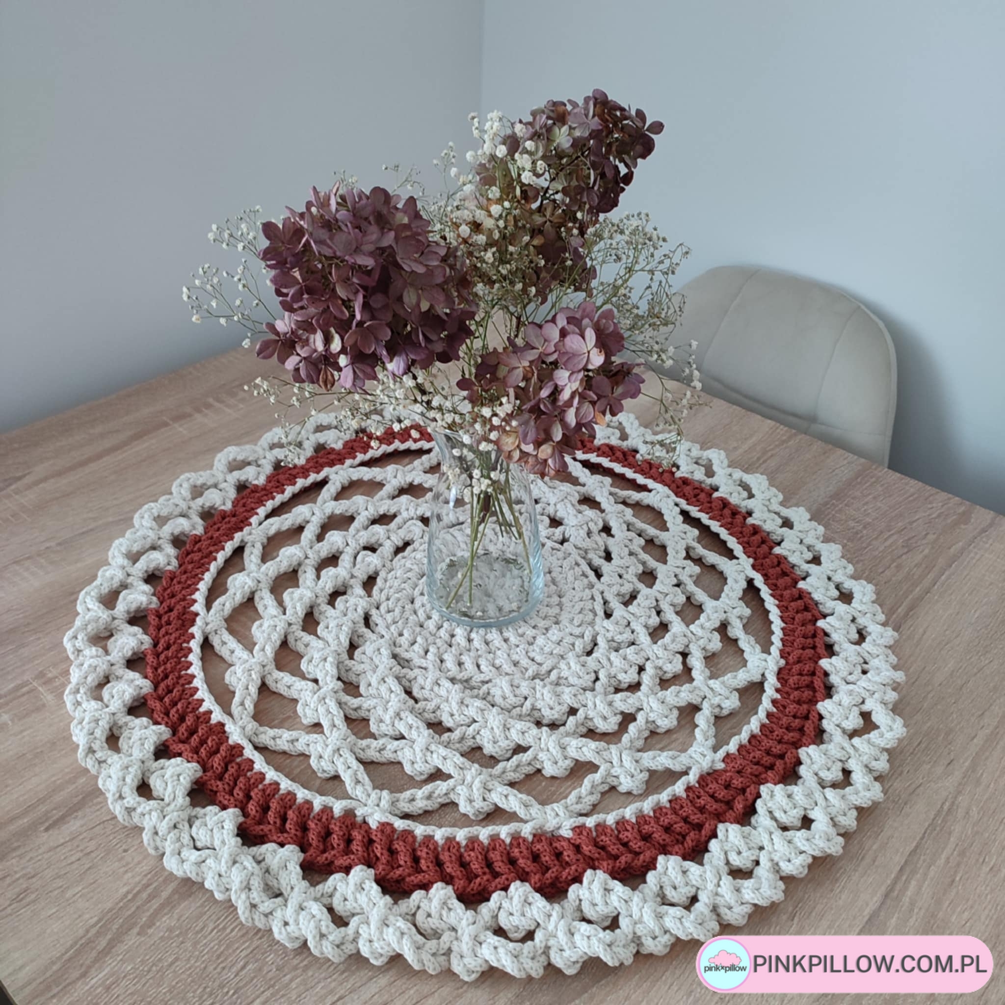 Serwetka dekoracyjna okrągła 60 cm - Kolor Ecru i Rudy