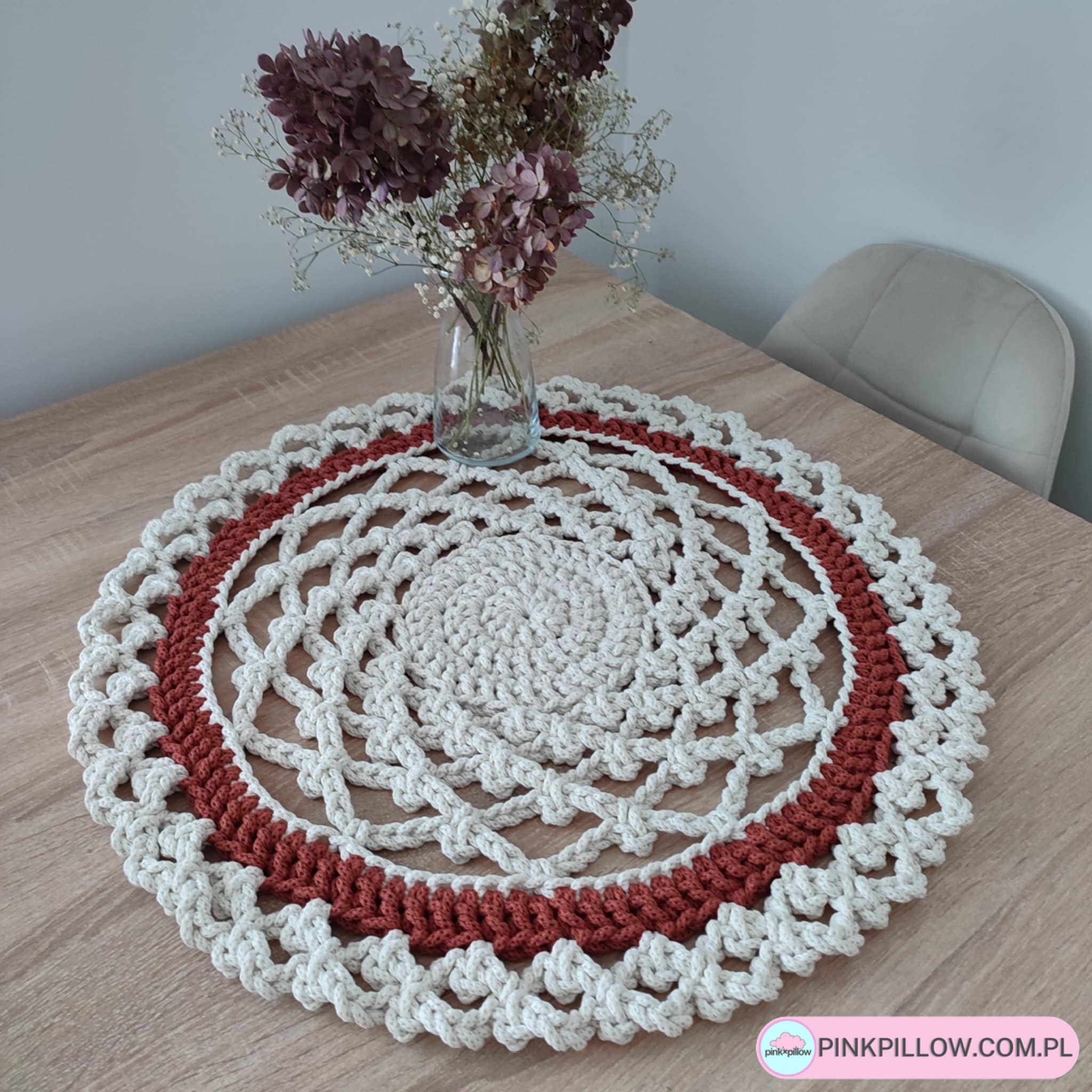 Serweta ze sznurka okrągła o średnicy 60 cm - Robiona Ręcznie